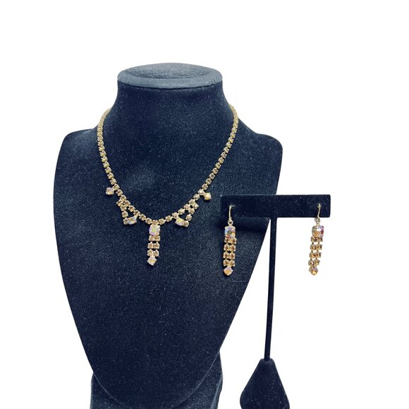 Unbranded Jewelry - Gold Tone Choker Necklace With AB Rhinestones And Screw back Earrings Set (6186)